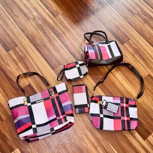 Elegant Plaid Shoulder Bag Set - Purple and Black